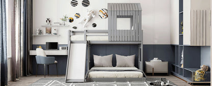 Loft Bunk Bed With Playhouse, Farmhouse, Ladder, Slide And Guardrails - The Sleep Loft - Online Mattress Showroom NYC