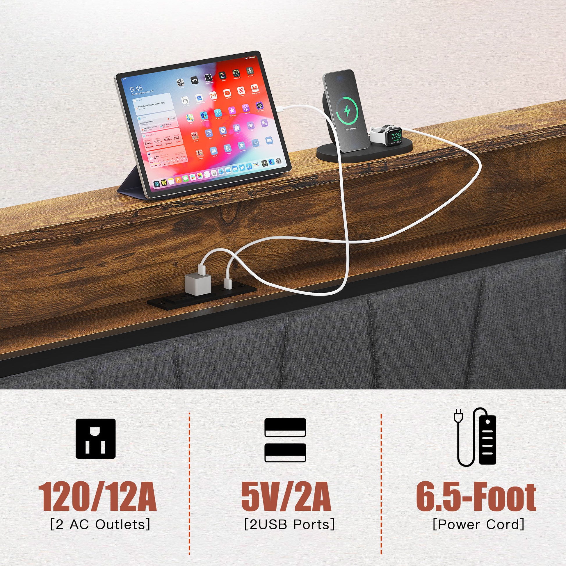 Upholstered Platform Bed Frame With Storage Drawers, USB Ports, LED Lights - The Sleep Loft - Online Mattress Showroom NYC