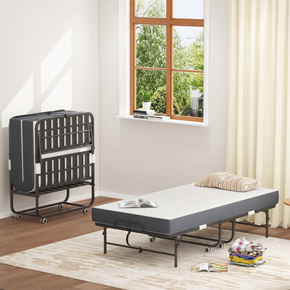 Twin Extra Long Folding Bed For Tall People, Heavy-Duty Rollaway Guest With Memory Foam Mattress - Black - The Sleep Loft - Online Mattress Showroom NYC