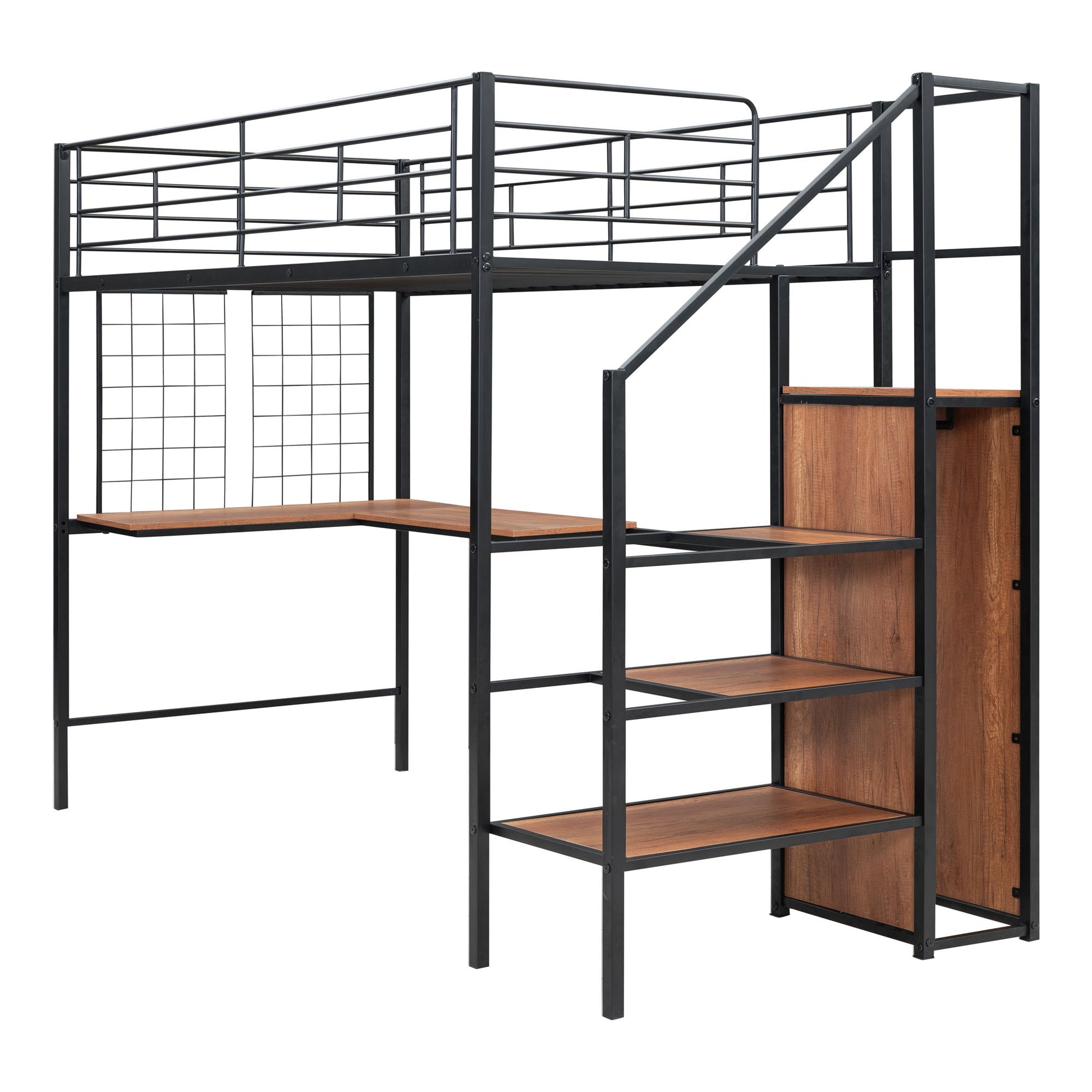 Loft Bed With Desk And Grid, Stylish Frame With Lateral Storage Ladder And Wardrobe - The Sleep Loft - Online Mattress Showroom NYC