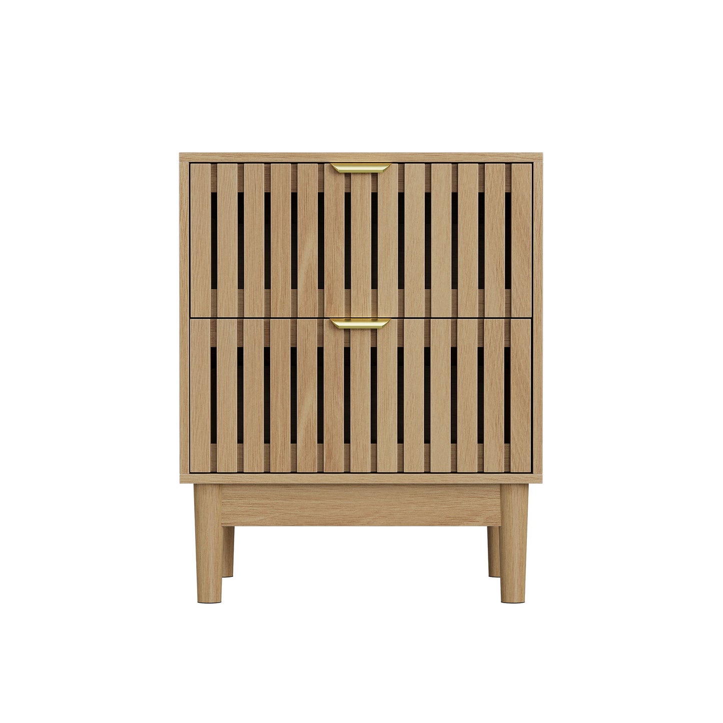 Bedside Table With Grille Design And 2 Drawers, Side Table For Bedroom - Oak - The Sleep Loft - Online Mattress Showroom NYC