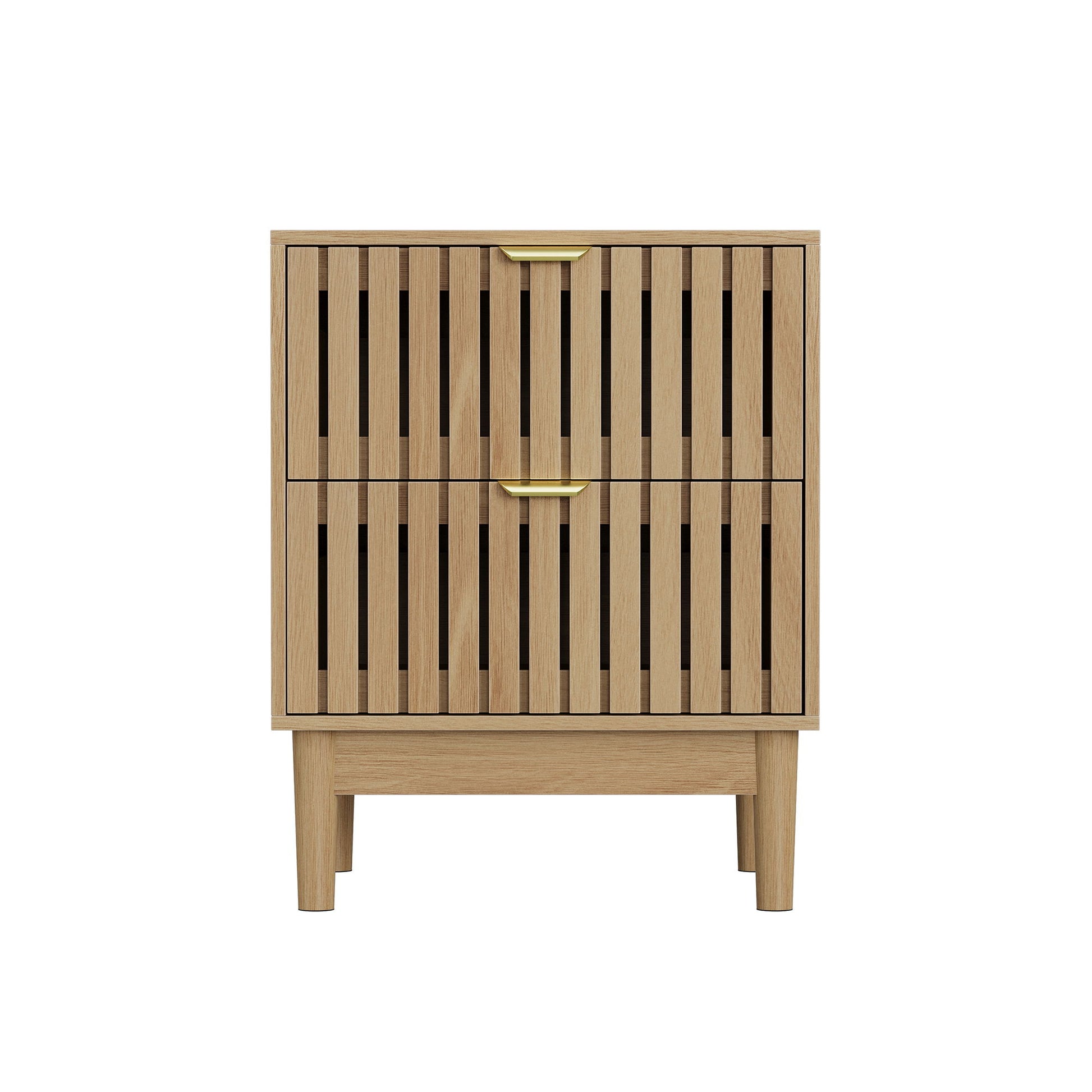 Bedside Table With Grille Design And 2 Drawers, Side Table For Bedroom - Oak - The Sleep Loft - Online Mattress Showroom NYC