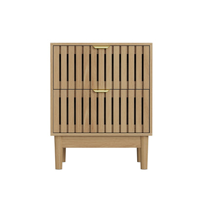 Bedside Table With Grille Design And 2 Drawers, Side Table For Bedroom - Oak - The Sleep Loft - Online Mattress Showroom NYC