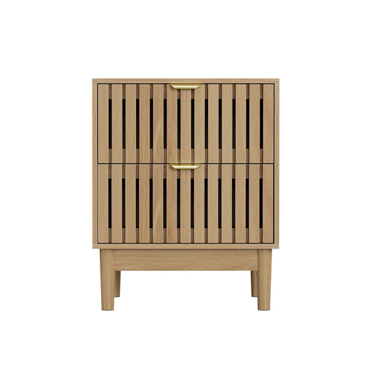 Bedside Table With Grille Design And 2 Drawers, Side Table For Bedroom - Oak - The Sleep Loft - Online Mattress Showroom NYC