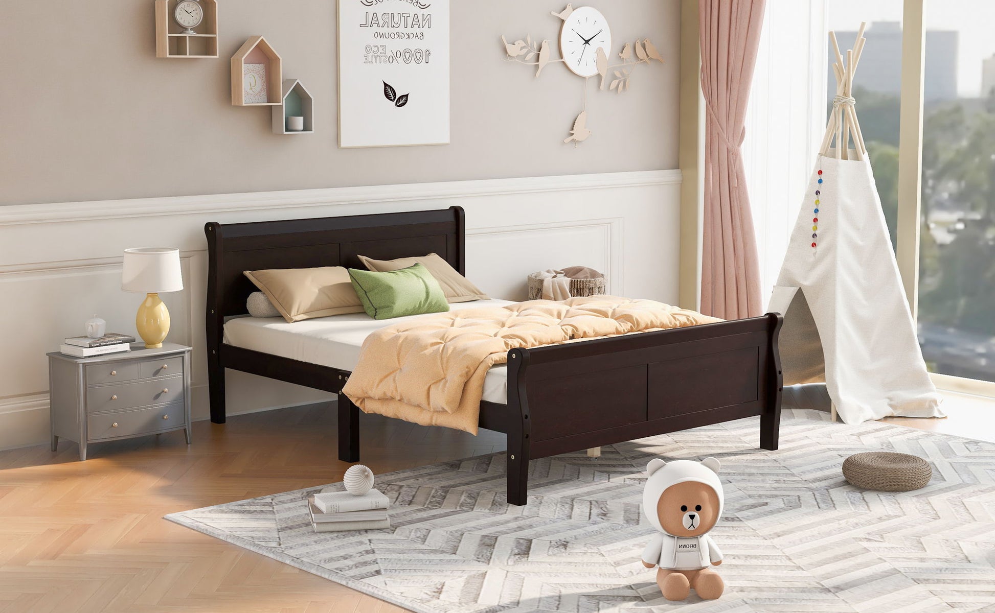 Platform Bed Frame Mattress Foundation Sleigh Bed With Headboard / Footboard / Wood Slat Suppor - The Sleep Loft - Online Mattress Showroom NYC