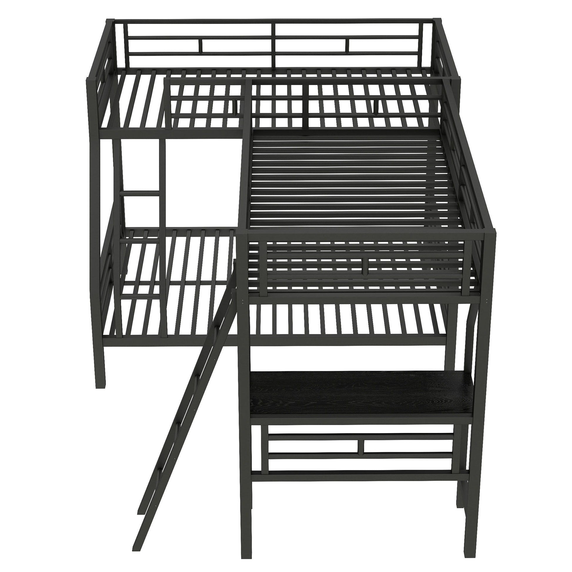 Twin Over Full Bunk Bed With Loft And Desk, L-Shaped Design For 3 Sleepers - Black - The Sleep Loft - Online Mattress Showroom NYC