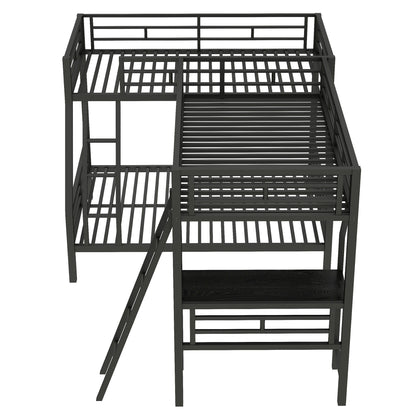 Twin Over Full Bunk Bed With Loft And Desk, L-Shaped Design For 3 Sleepers - Black - The Sleep Loft - Online Mattress Showroom NYC