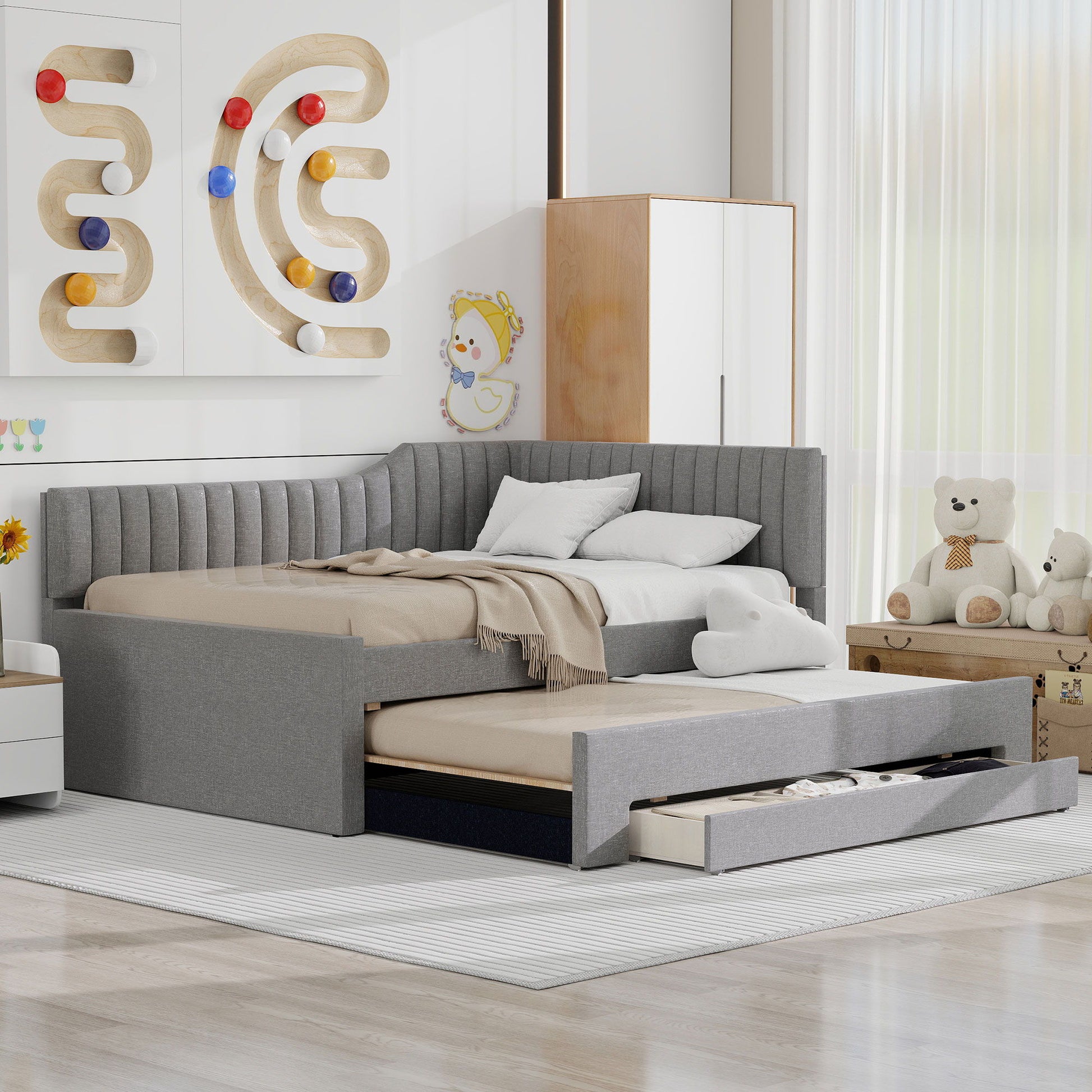 Upholstered Daybed With Trundle And 3 Drawers - The Sleep Loft - Online Mattress Showroom NYC