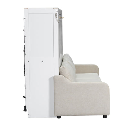 Murphy Cabinet Bed With Folding Sofa, Built In Storage Shelves And LED Light - The Sleep Loft - Online Mattress Showroom NYC