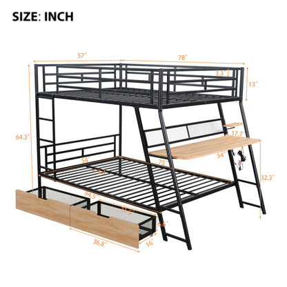 Full Size Bunk Bed With Built In Desk, Light, And 2 Drawers - Black - The Sleep Loft - Online Mattress Showroom NYC