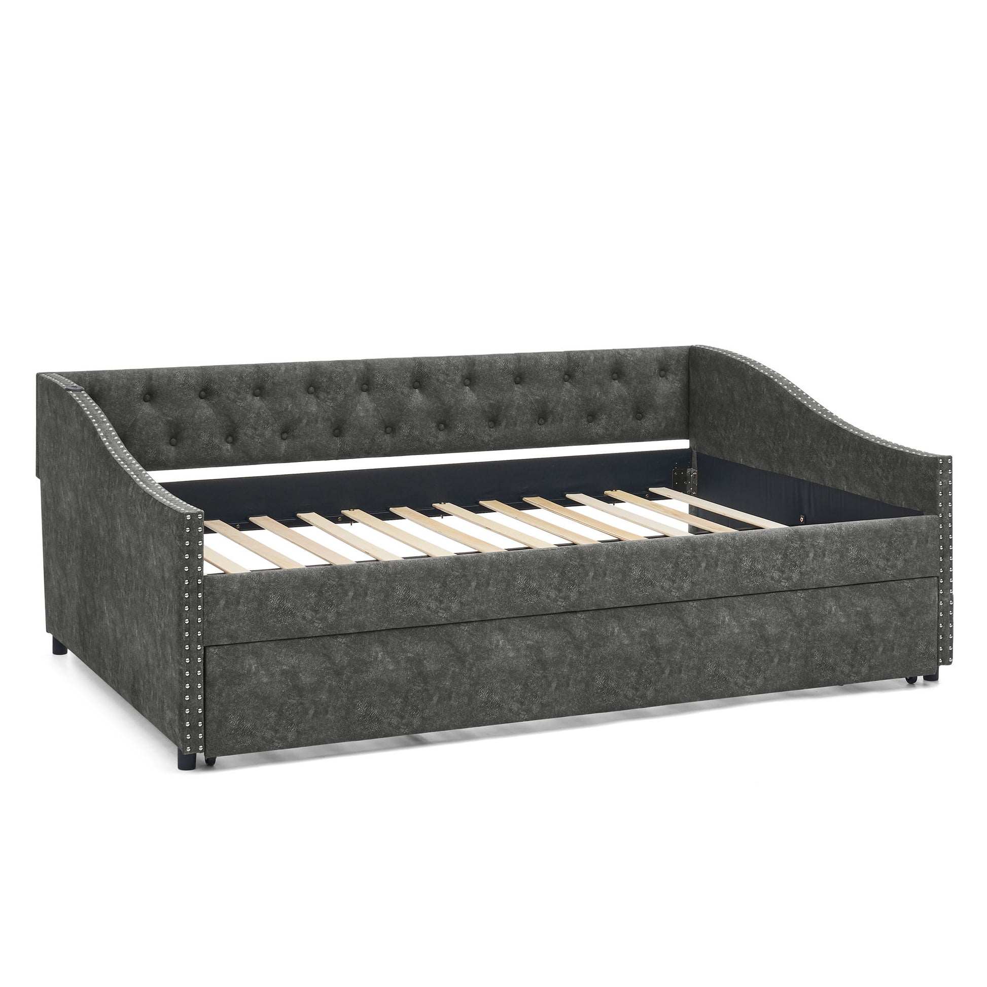Upholstered Daybed With USB Charging & Pull Out Bed - The Sleep Loft - Online Mattress Showroom NYC