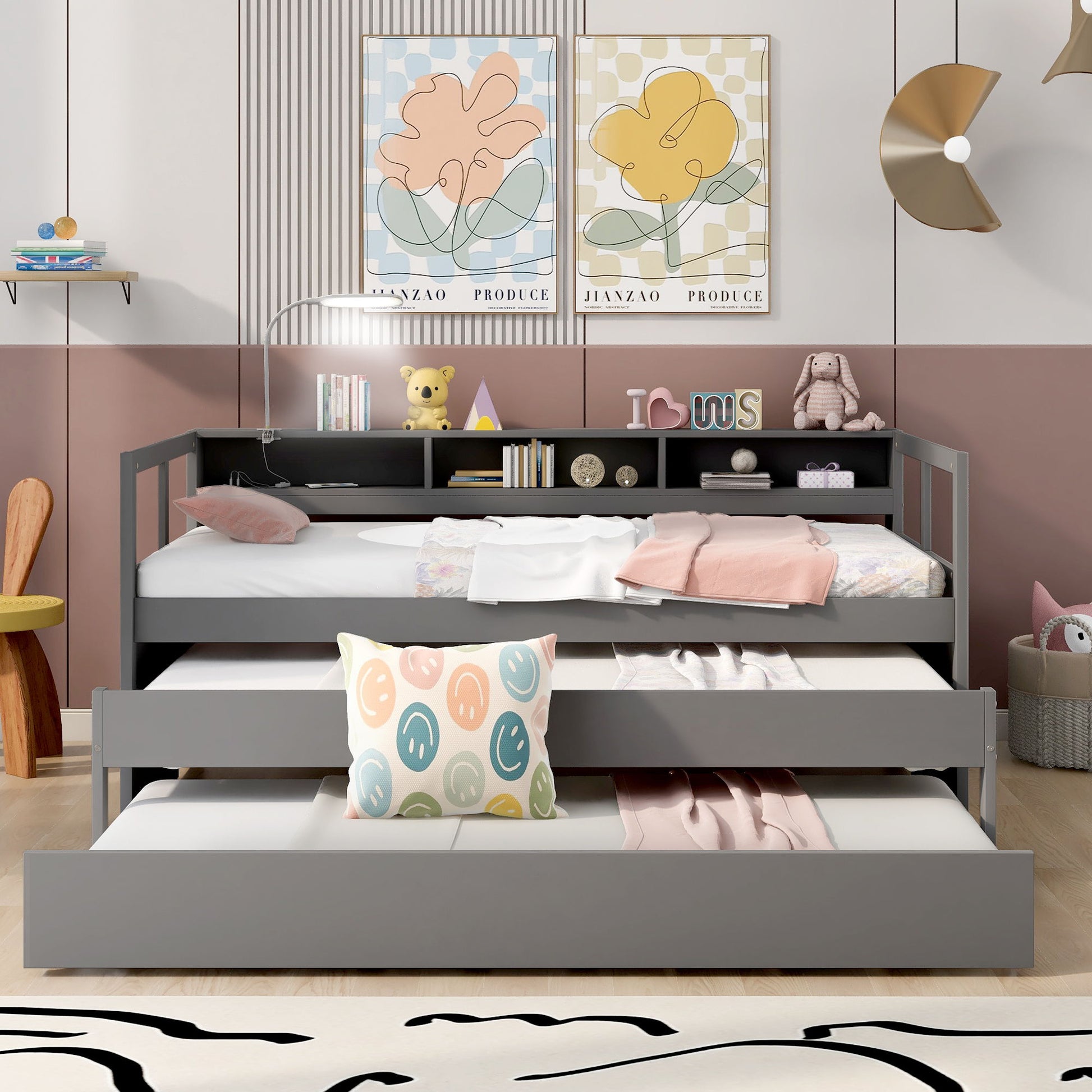 Daybed With 2 Trundles, 3 Storage Cubbies, Built In USB Charging Light - The Sleep Loft - Online Mattress Showroom NYC