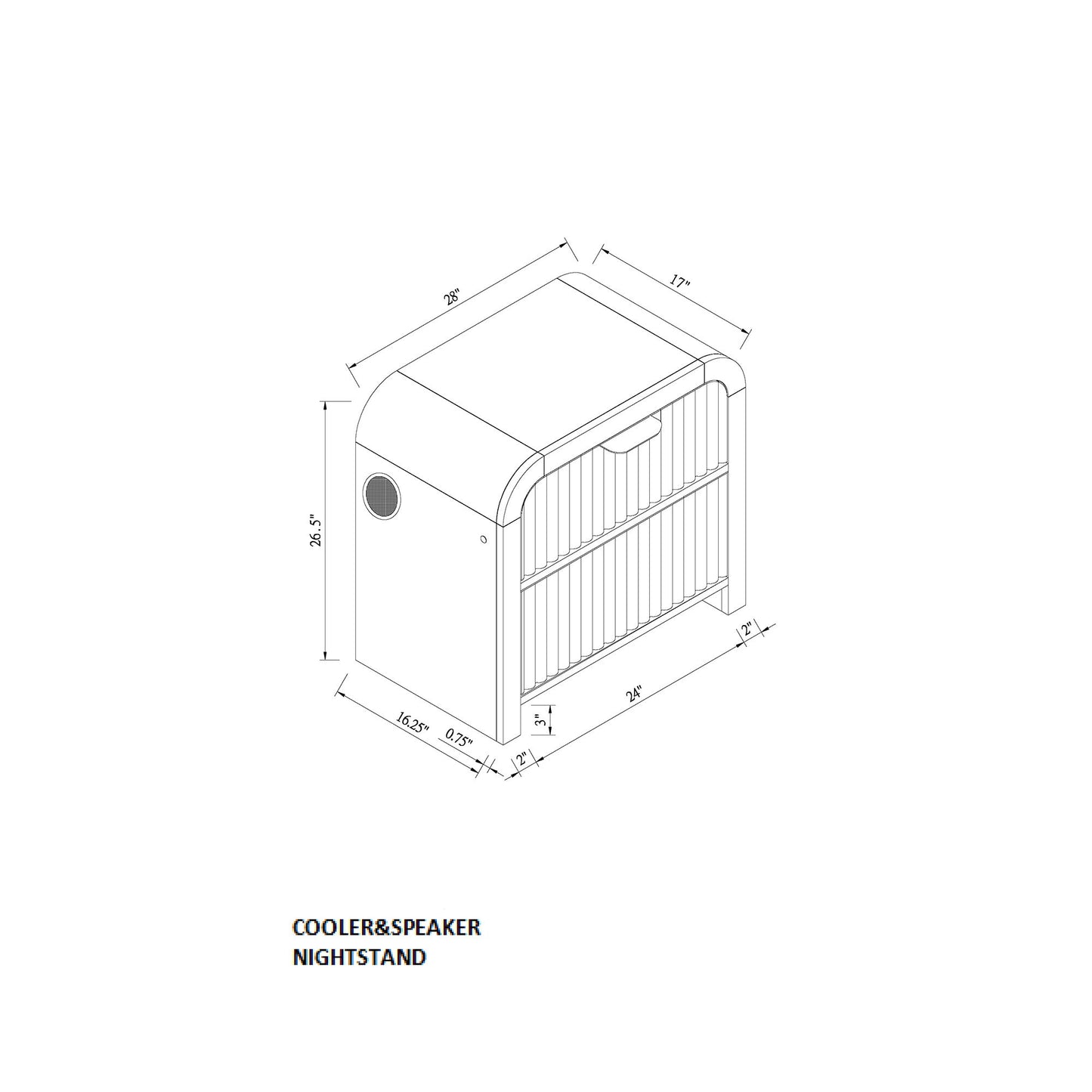 Beverly - Nightstand With Cooler And Speaker, LED Light, Rounded Sides - Black White - The Sleep Loft - Online Mattress Showroom NYC