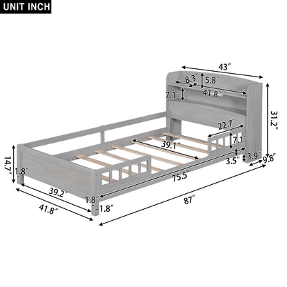 Wood Platform Bed With Built In LED Light, Storage Headboard And Guardrail - The Sleep Loft - Online Mattress Showroom NYC