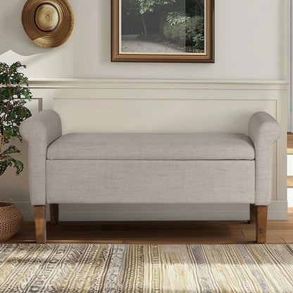 Upholstered Storage Bench With Rolled Armrests - Beige - The Sleep Loft - Online Mattress Showroom NYC