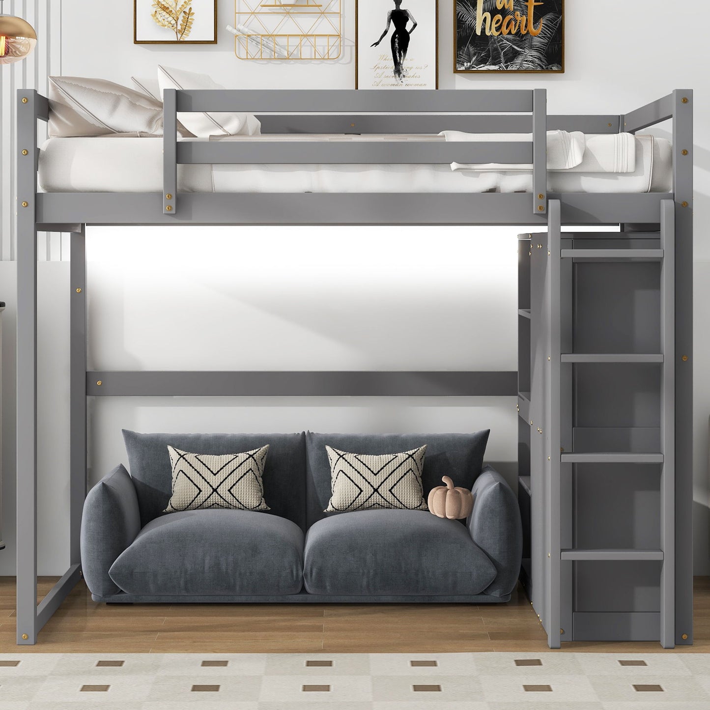 Loft Bed With Built In Wardrobe, Storage Shelves, And LED Light - The Sleep Loft - Online Mattress Showroom NYC