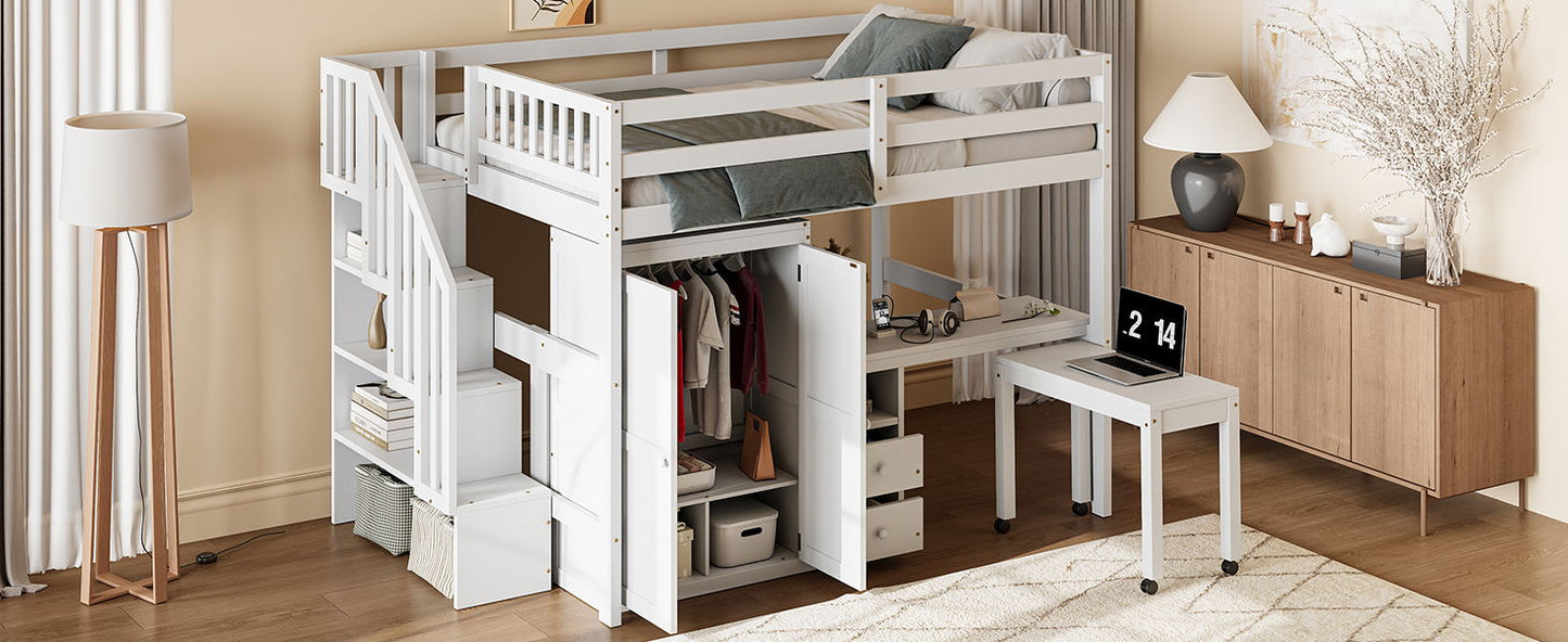 Loft Bed With Stairs, Bookshelf, Drawers, Desk & Wardrobe, Space Saving Multifunctional Furniture - The Sleep Loft - Online Mattress Showroom NYC