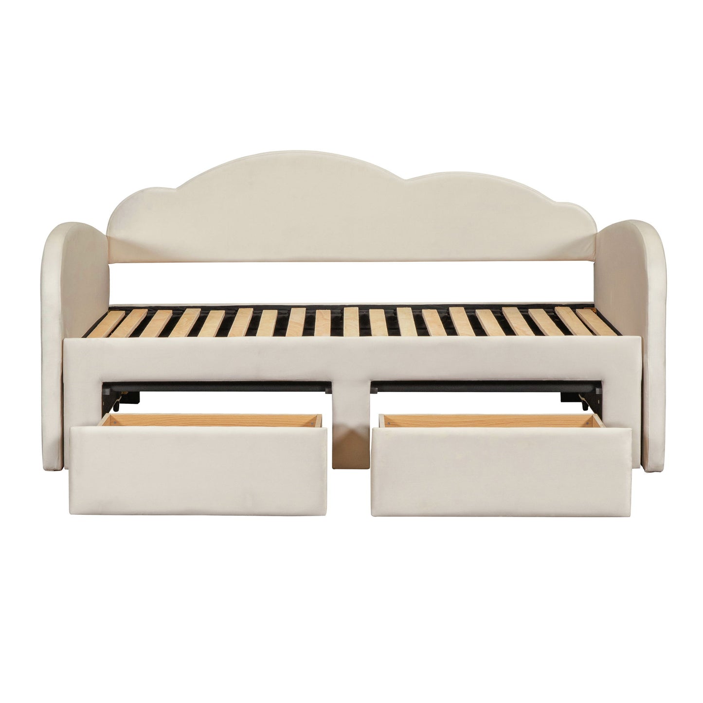Upholstered Daybed With Cloud-Shaped Backrest, Trundle & 2 Drawers And USB Ports - The Sleep Loft - Online Mattress Showroom NYC