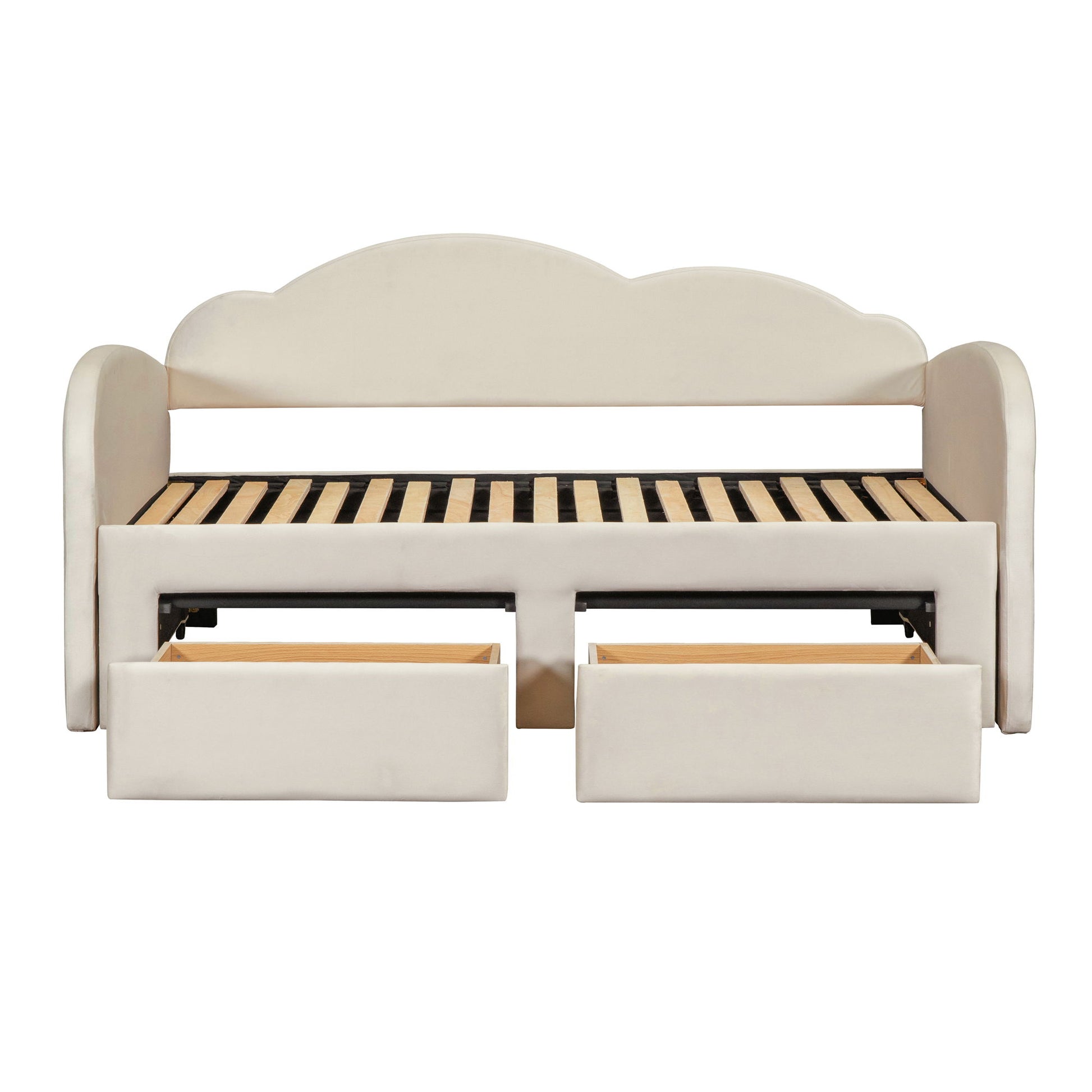 Upholstered Daybed With Cloud-Shaped Backrest, Trundle & 2 Drawers And USB Ports - The Sleep Loft - Online Mattress Showroom NYC