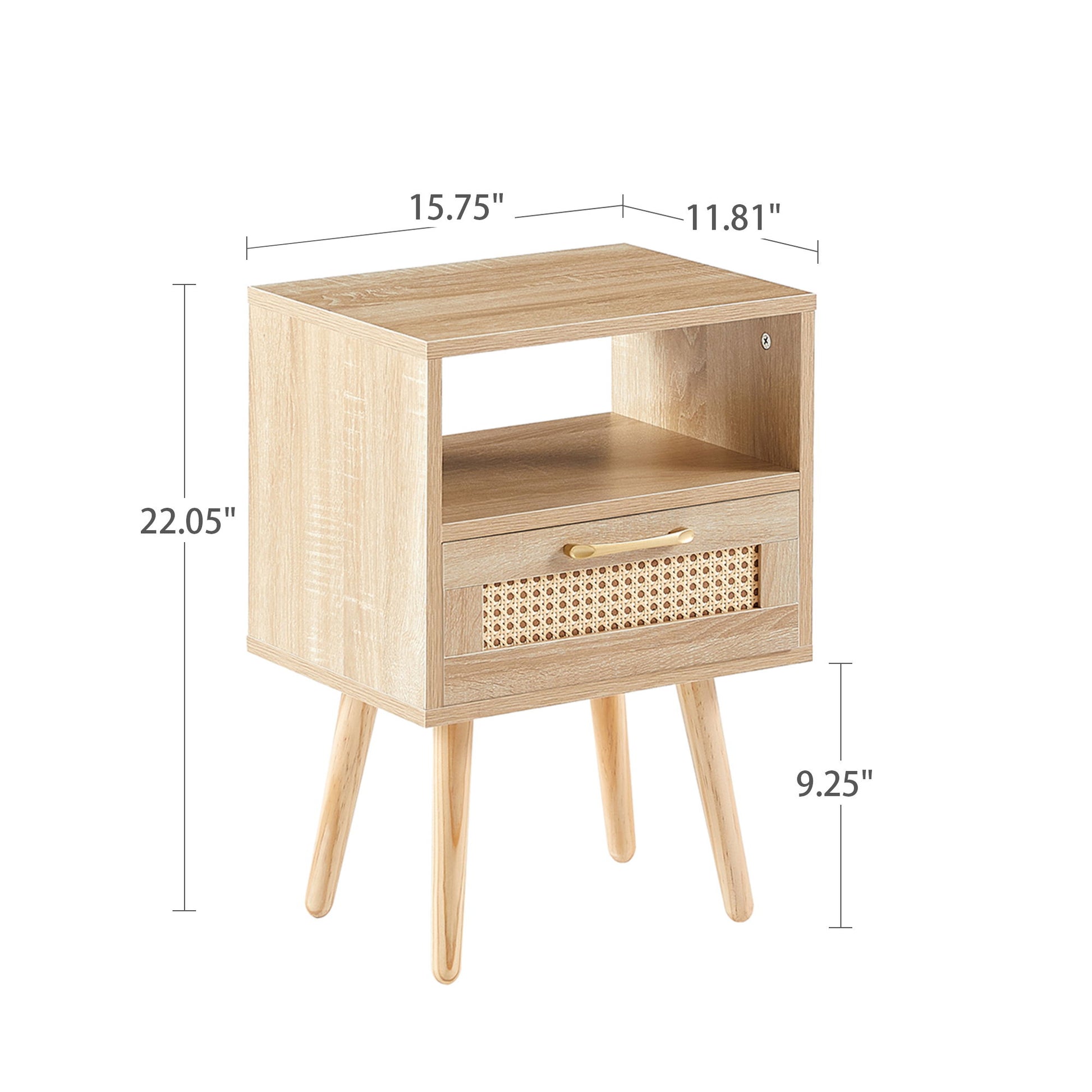 15.75" Rattan End Table With Drawer And Solid Wood Legs, Modern Nightstand, Side Table For Living Room, Bedroom - The Sleep Loft - Online Mattress Showroom NYC
