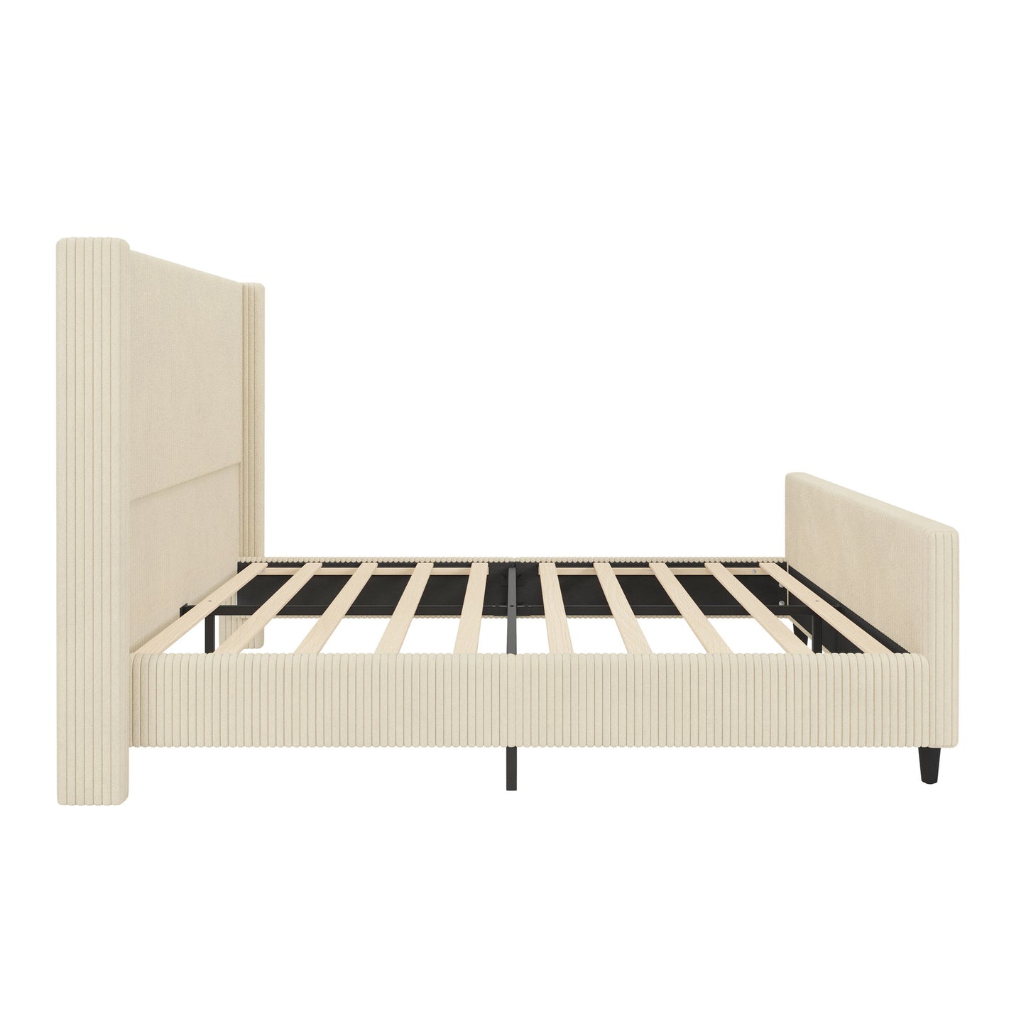 Upholstered Bed Frame With Vertical Stripe Wingback And High Footboard - The Sleep Loft - Online Mattress Showroom NYC
