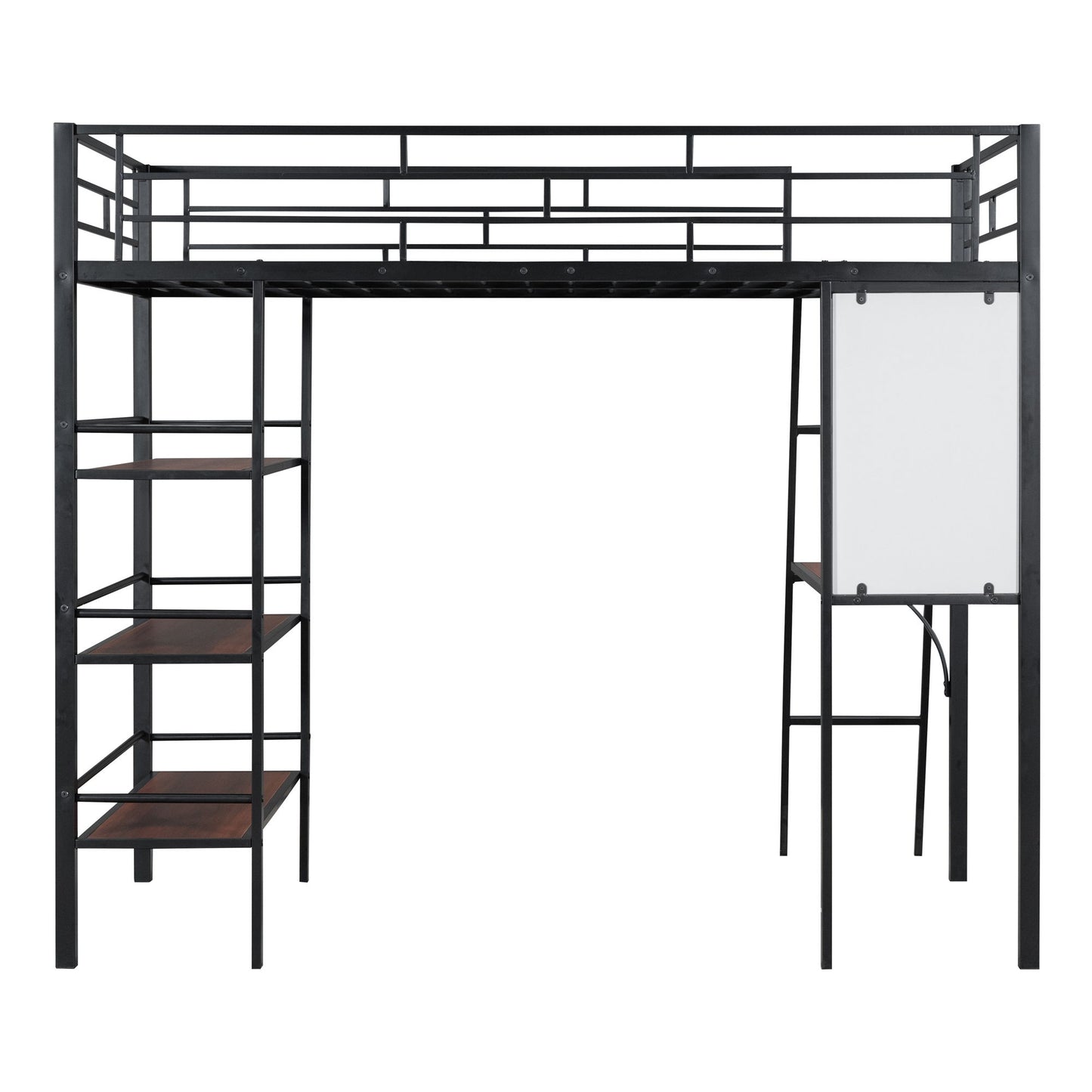 Loft Metal Bed With 3 Layers Of Shelves And Desk, Stylish Metal Frame Bed With board - The Sleep Loft - Online Mattress Showroom NYC