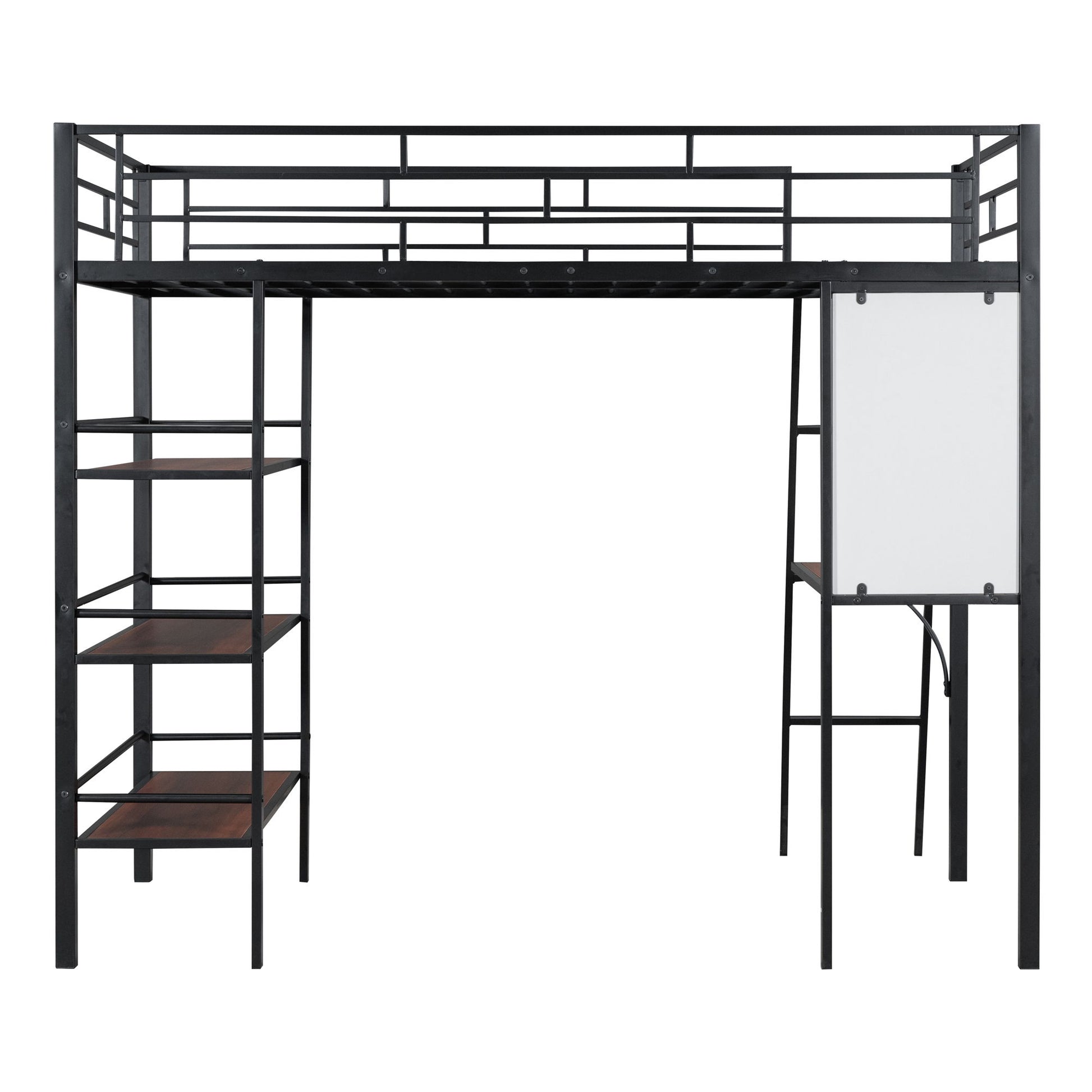 Loft Metal Bed With 3 Layers Of Shelves And Desk, Stylish Metal Frame Bed With board - The Sleep Loft - Online Mattress Showroom NYC