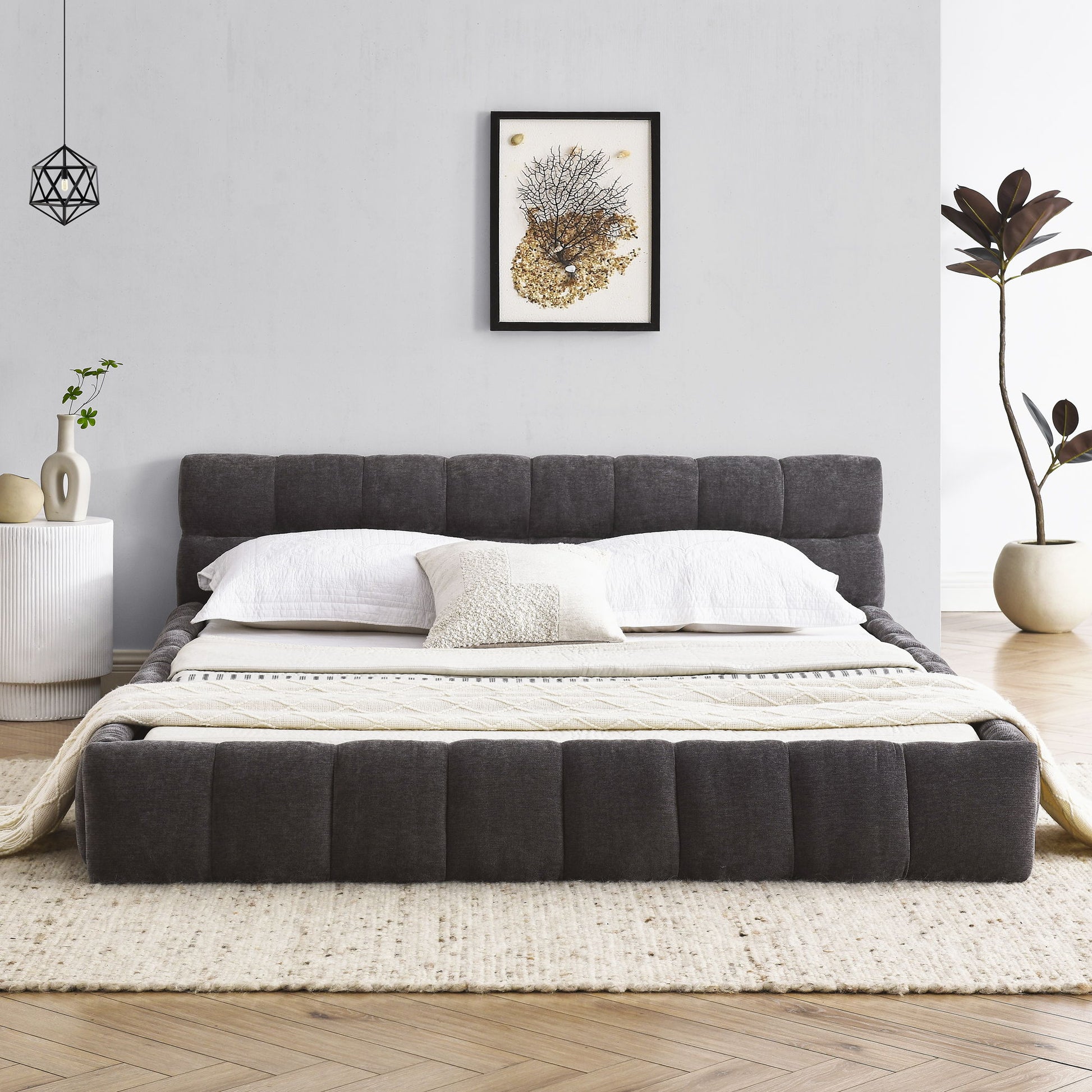 Modern Platform Bed Frame With Thick Fabric - The Sleep Loft - Online Mattress Showroom NYC