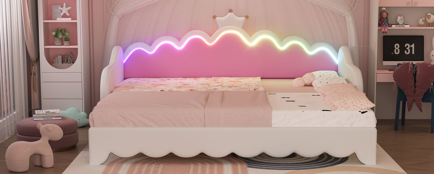 Extending Daybed With LED Lights, Modern Upholstered Princess Daybed With Crown Headboard - The Sleep Loft - Online Mattress Showroom NYC