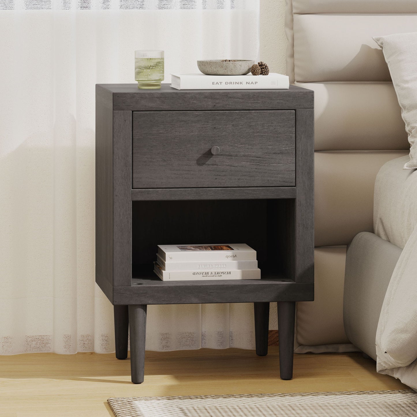 Nystrom - Single Drawer Nightstand - The Sleep Loft - Online Mattress Showroom NYC