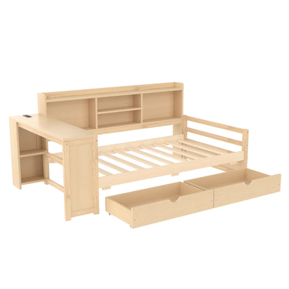 Corner Daybed With Storage Drawers, Desk, Charging Port & Bookcase - The Sleep Loft - Online Mattress Showroom NYC