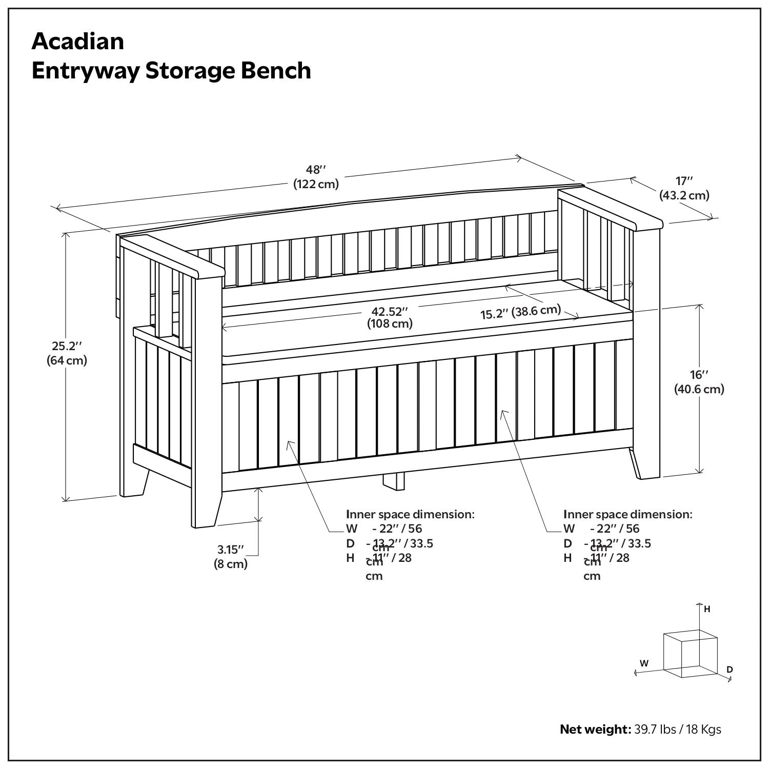 Acadian - Entryway Storage Bench, Handcrafted - The Sleep Loft - Online Mattress Showroom NYC