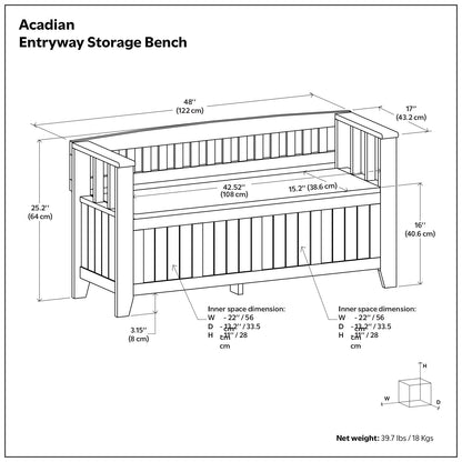 Acadian - Entryway Storage Bench, Handcrafted - The Sleep Loft - Online Mattress Showroom NYC