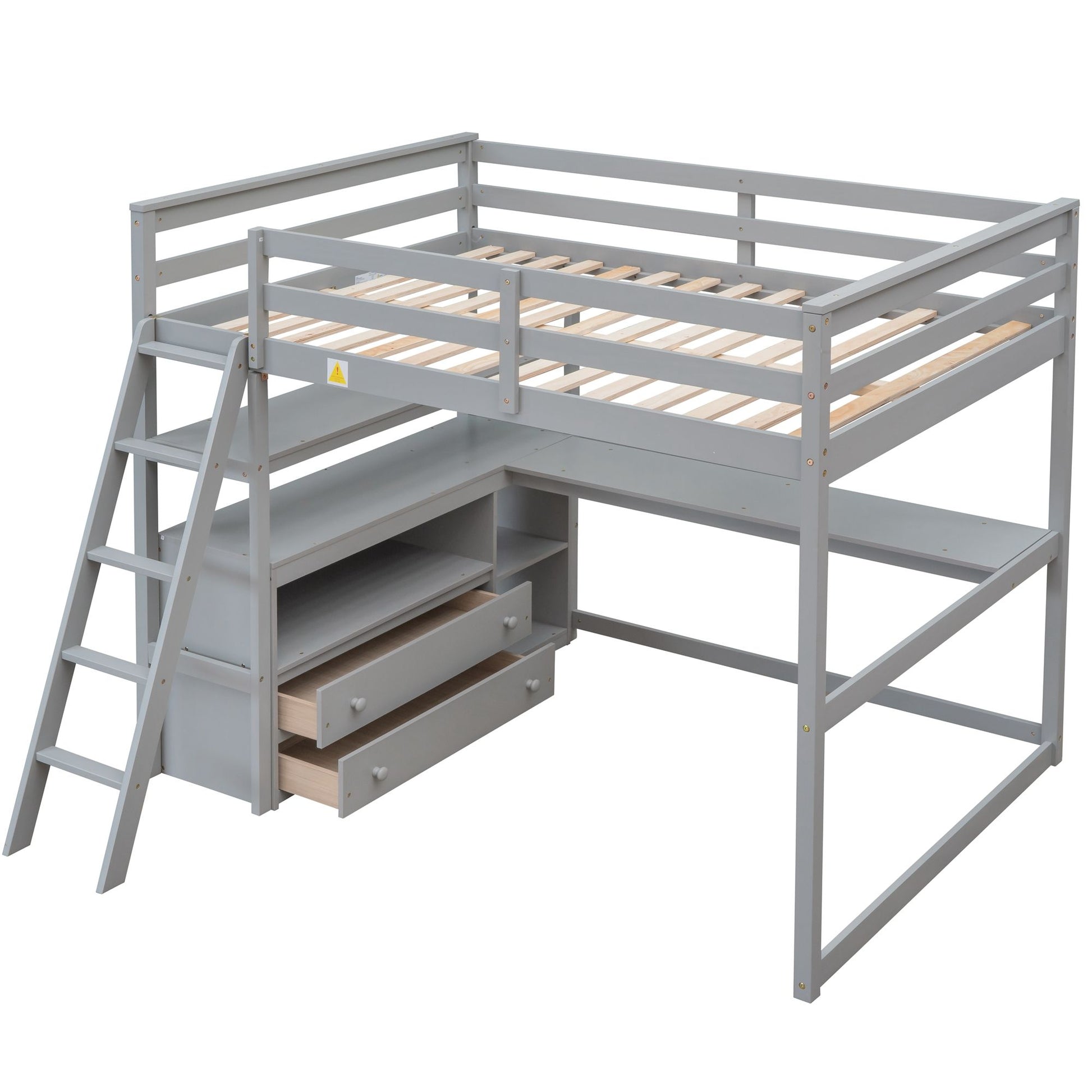 Modern Loft Bed With Built In Desk, Shelves, And 2 Drawers - The Sleep Loft - Online Mattress Showroom NYC