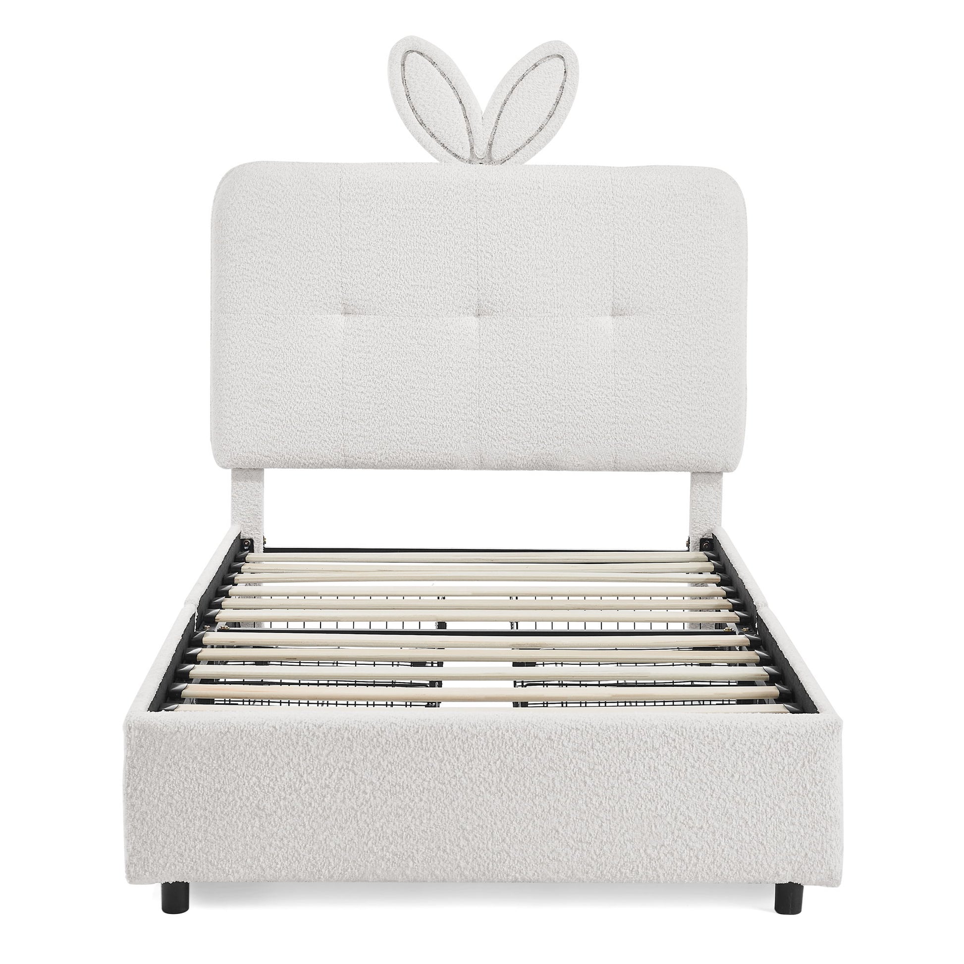Upholstered Bed With Oversized Rabbit Ear Headboard, LED Lights & 4 Storage Drawers - The Sleep Loft - Online Mattress Showroom NYC
