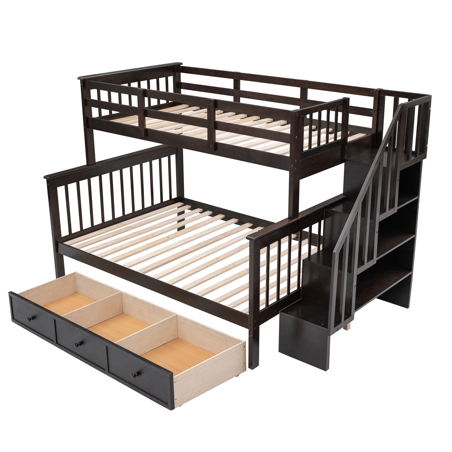 Stairway Bunk Bed With Storage And Guard Rail For Bedroom - The Sleep Loft - Online Mattress Showroom NYC