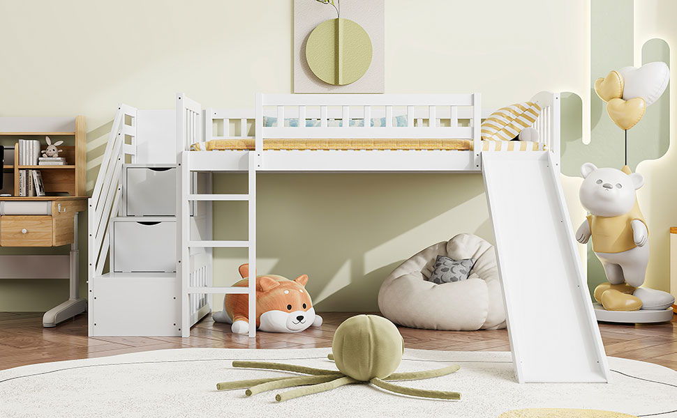 Loft Stairway Bed With 2 Drawers, Convertible Ladder And Slide - The Sleep Loft - Online Mattress Showroom NYC
