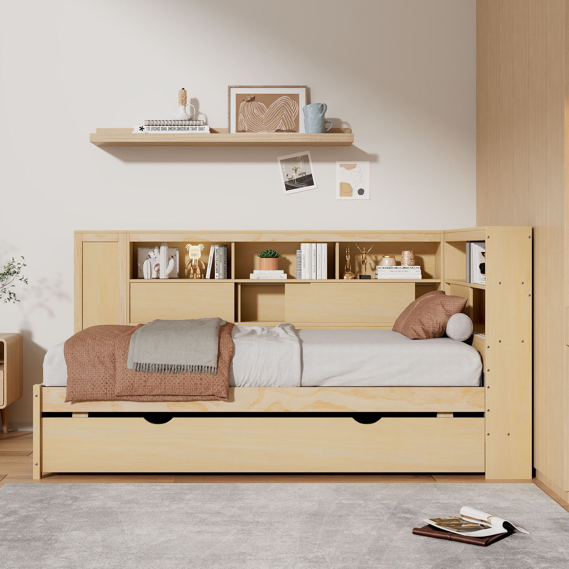 Daybed With Storage Shelves, USB Charging, And Trundle Bed - The Sleep Loft - Online Mattress Showroom NYC