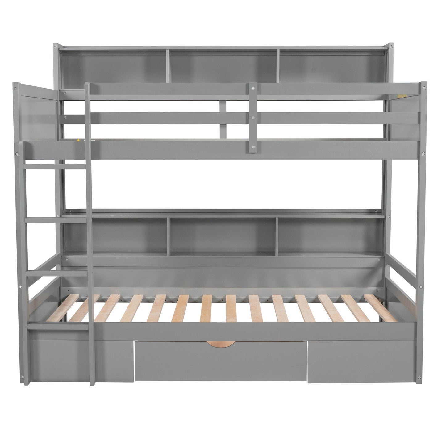Twin Size Bunk Bed With Built-In Shelves Beside Both Upper And Down Bed And Storage Drawer - The Sleep Loft - Online Mattress Showroom NYC