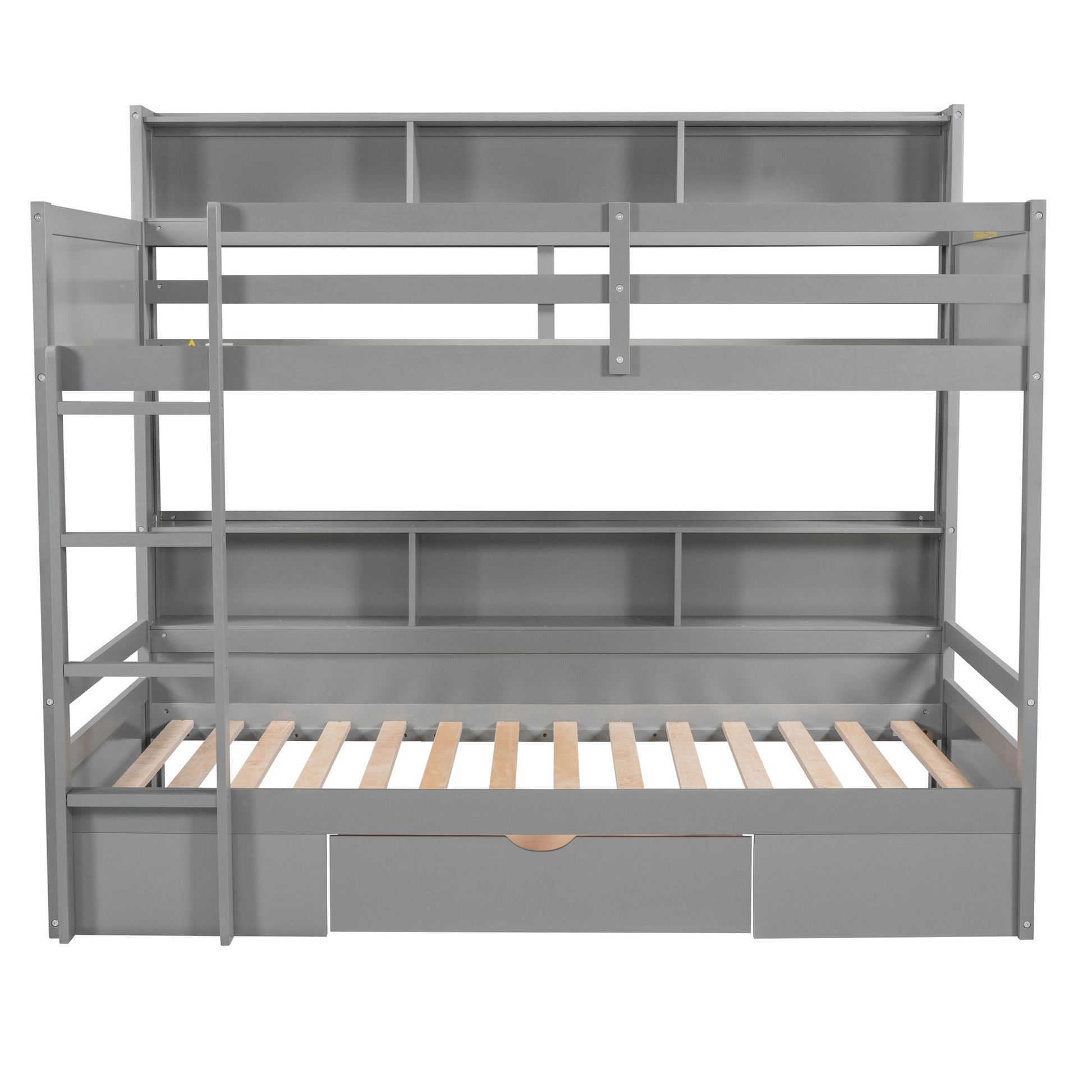 Twin Size Bunk Bed With Built-In Shelves Beside Both Upper And Down Bed And Storage Drawer - The Sleep Loft - Online Mattress Showroom NYC