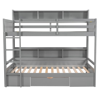 Twin Size Bunk Bed With Built-In Shelves Beside Both Upper And Down Bed And Storage Drawer - The Sleep Loft - Online Mattress Showroom NYC