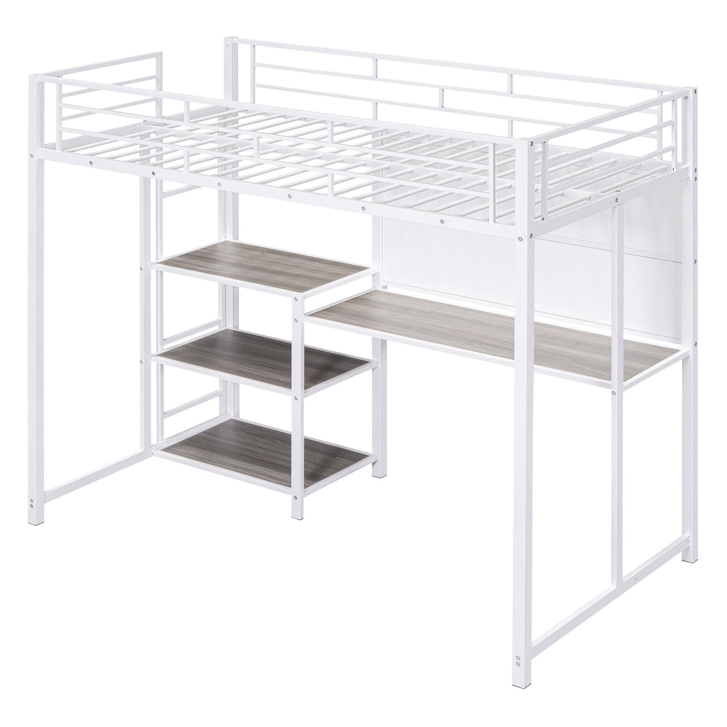 Metal Loft Bed With Desk, 3 Shelves And Ladder - The Sleep Loft - Online Mattress Showroom NYC