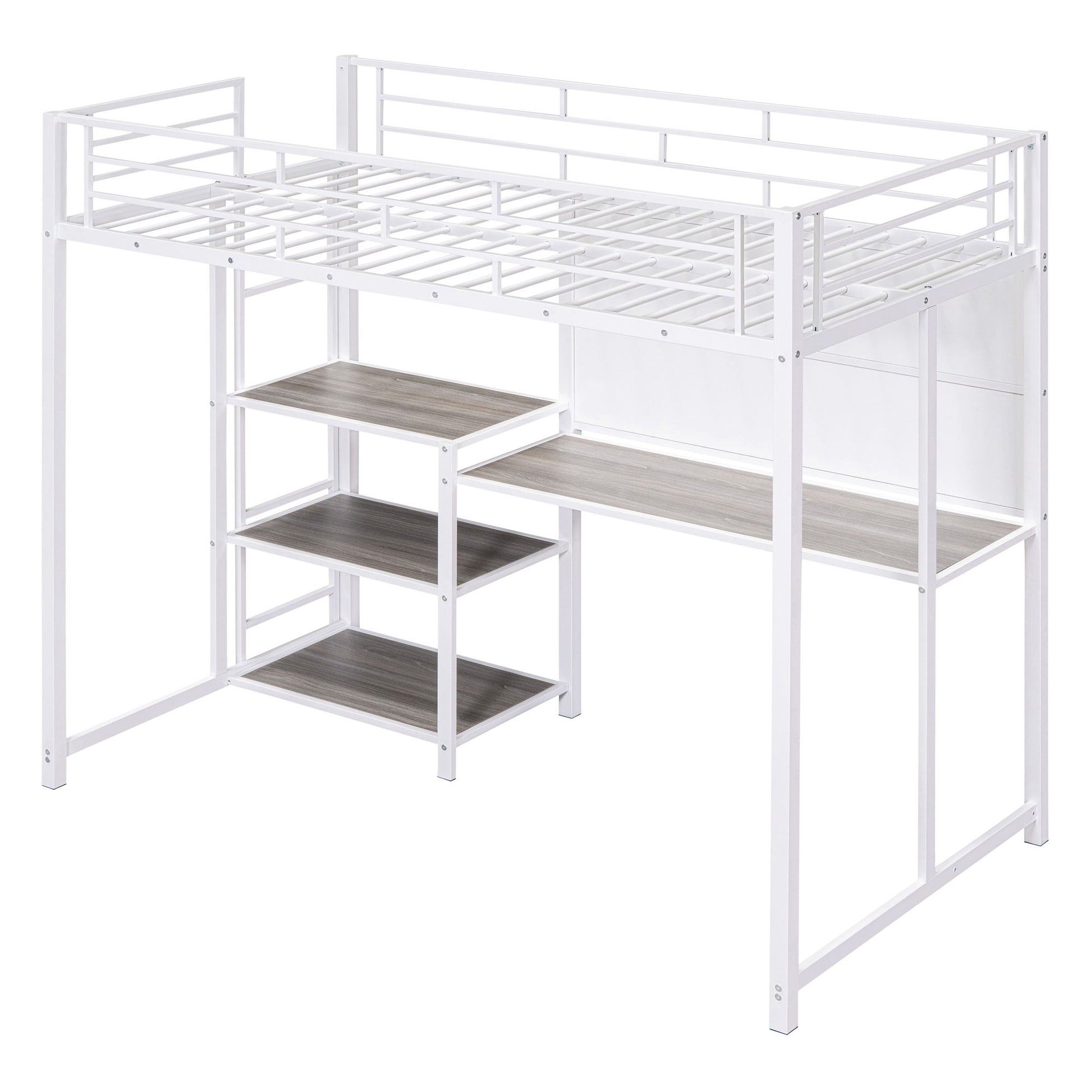 Metal Loft Bed With Desk, 3 Shelves And Ladder - The Sleep Loft - Online Mattress Showroom NYC
