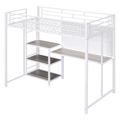Metal Loft Bed With Desk, 3 Shelves And Ladder - The Sleep Loft - Online Mattress Showroom NYC