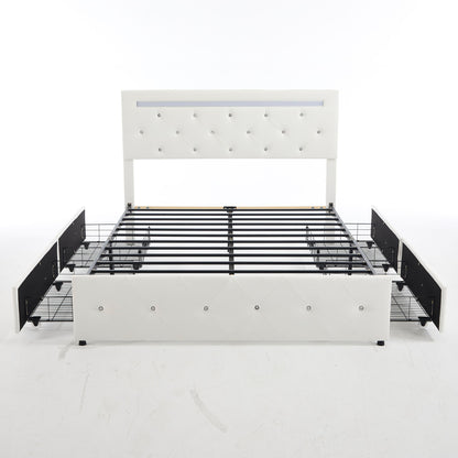Upholstered Bed Frame With LED Lights, 4 Storage Drawers, Charging Station - The Sleep Loft - Online Mattress Showroom NYC