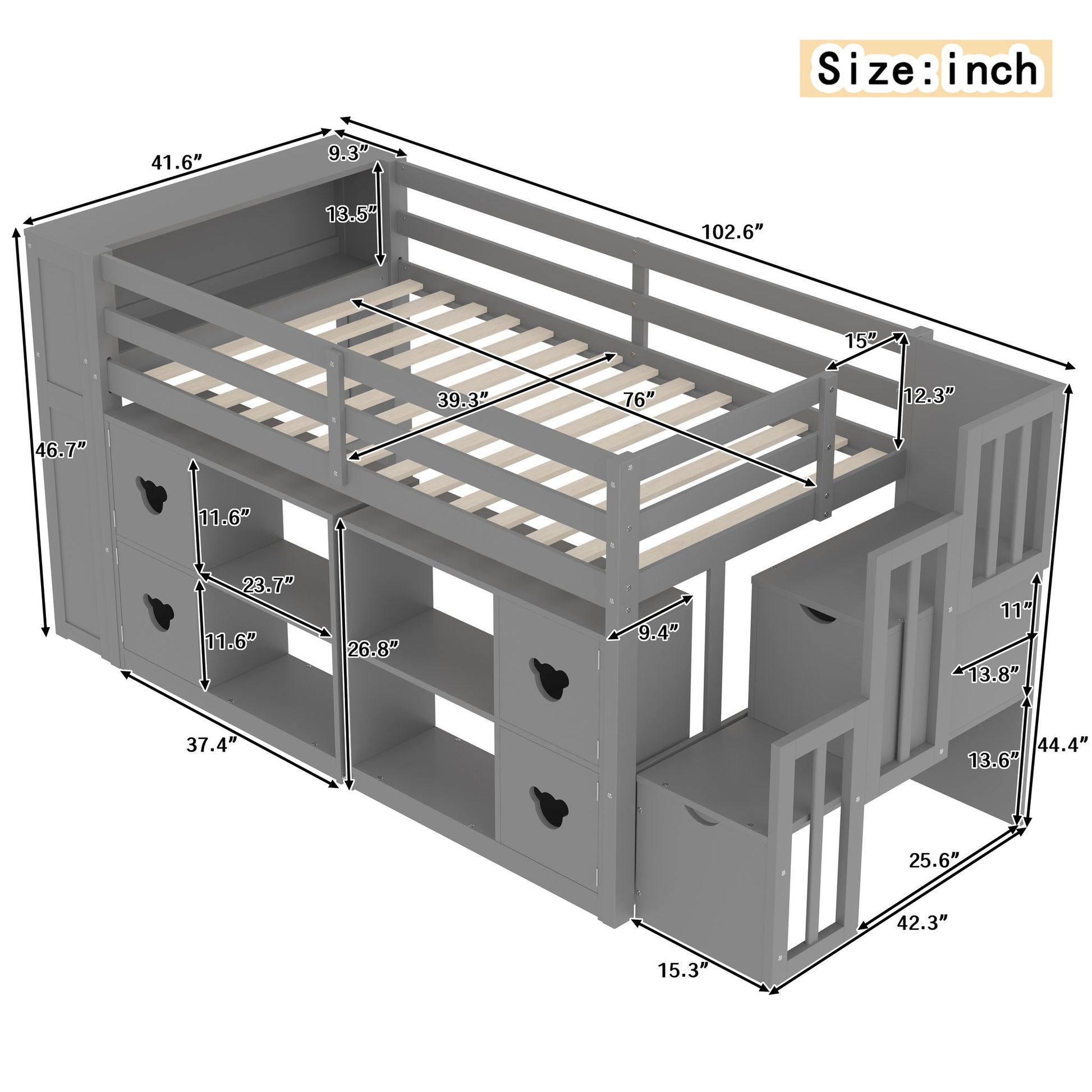 Loft Bed With Storage Cabinets, Staircase Drawers & LED Lights - The Sleep Loft - Online Mattress Showroom NYC