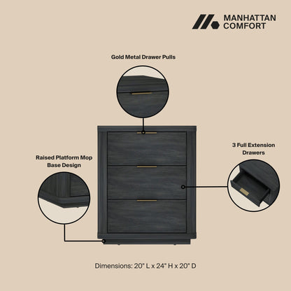 Evelyn - Nightstand With 3 Drawers, Smooth Rounded Edges - The Sleep Loft - Online Mattress Showroom NYC