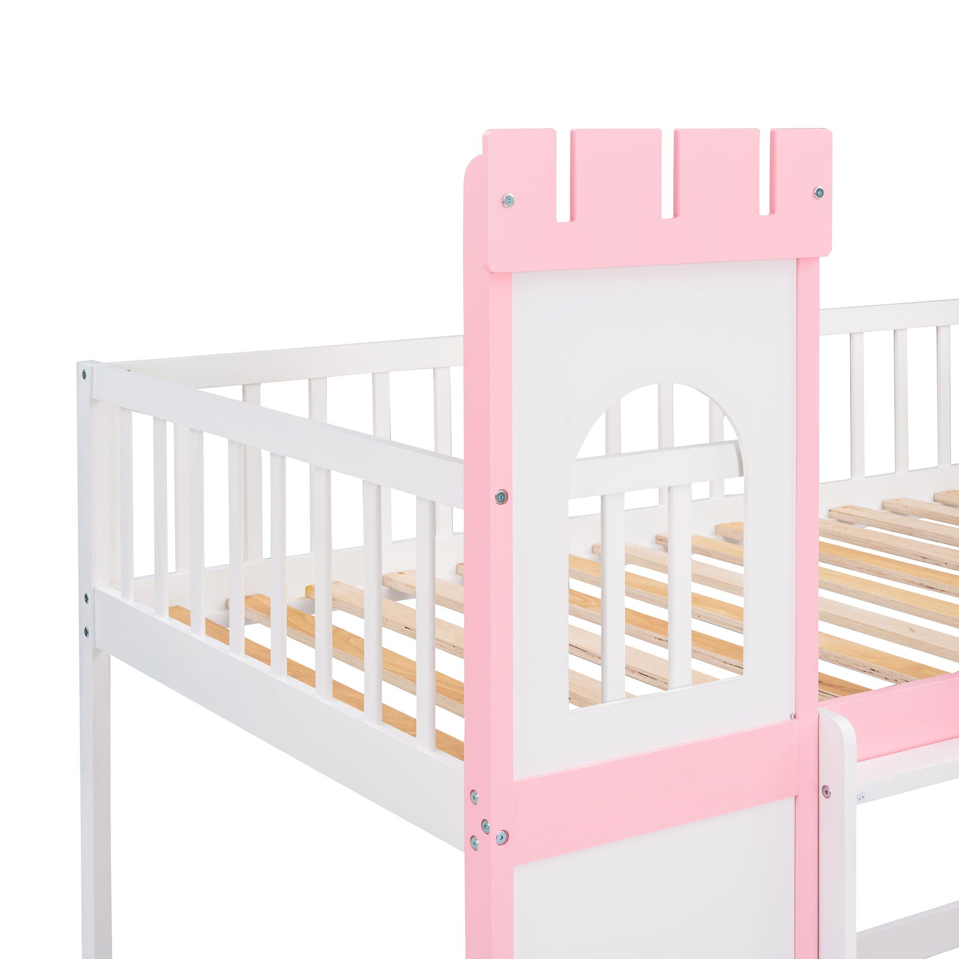 Twin Over Twin Castle Bunk Bed With Ladder - Pink - The Sleep Loft - Online Mattress Showroom NYC