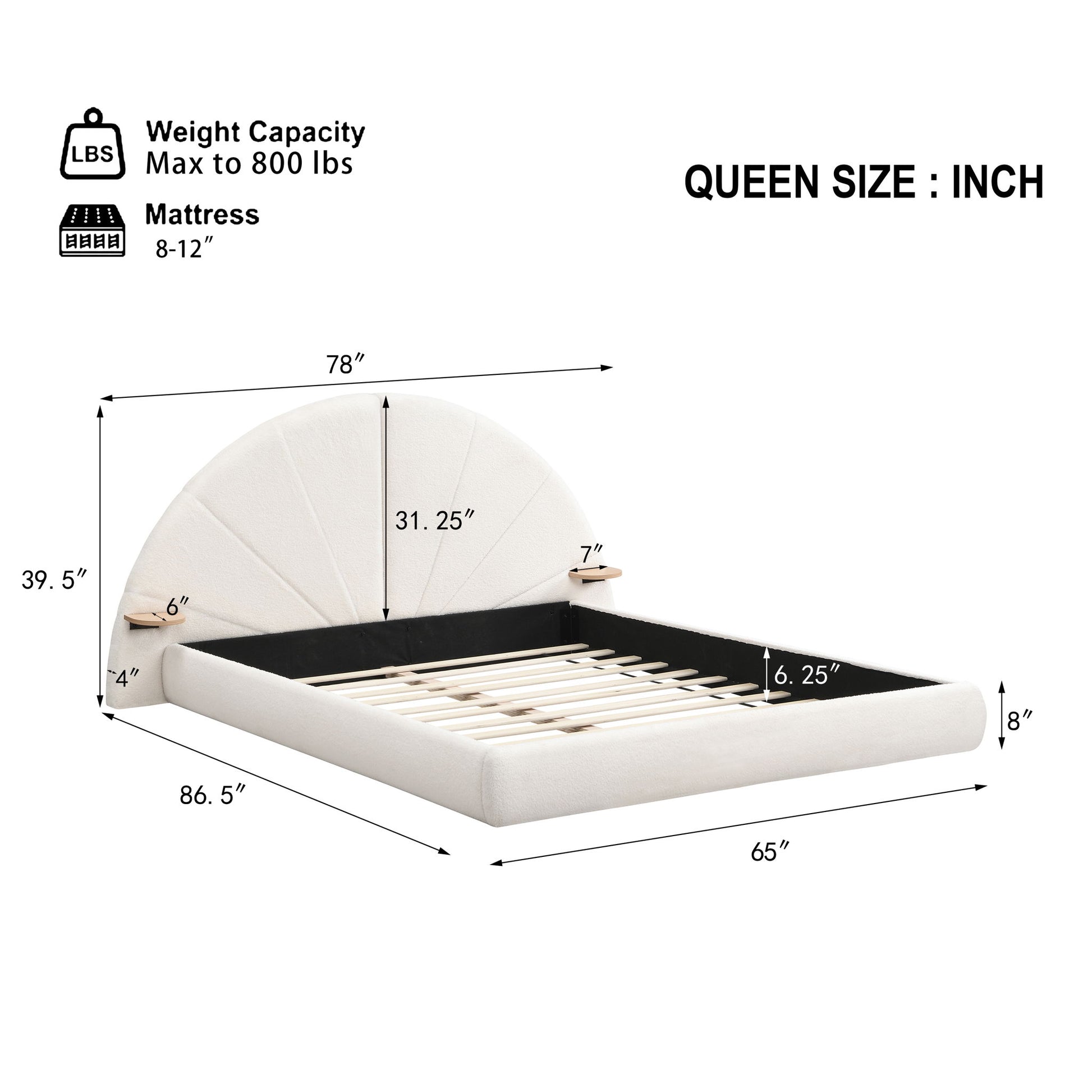 Queen Arched Bed With Small Table, Floor Standing Design - Beige - The Sleep Loft - Online Mattress Showroom NYC