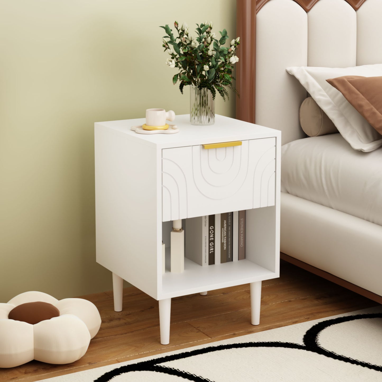 Nightstand With 1 Drawer And Open Shelf - White - The Sleep Loft - Online Mattress Showroom NYC